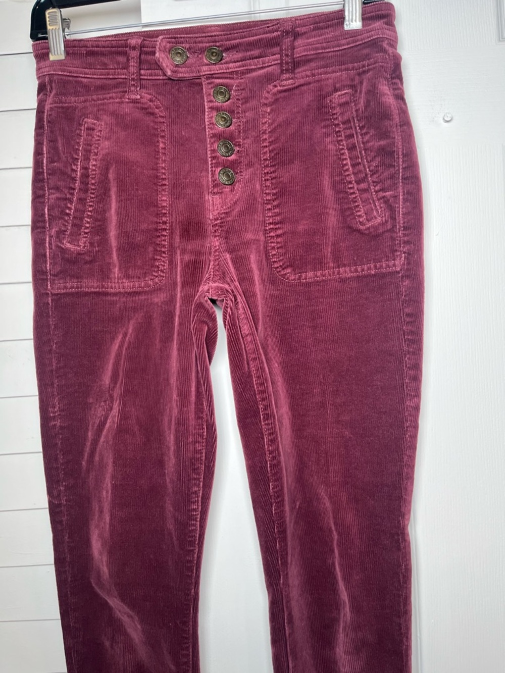 American Eagle Super Stretch Corduroy Skinny Pants Burgundy Button Fly Size 2 - Picture 4 of 16